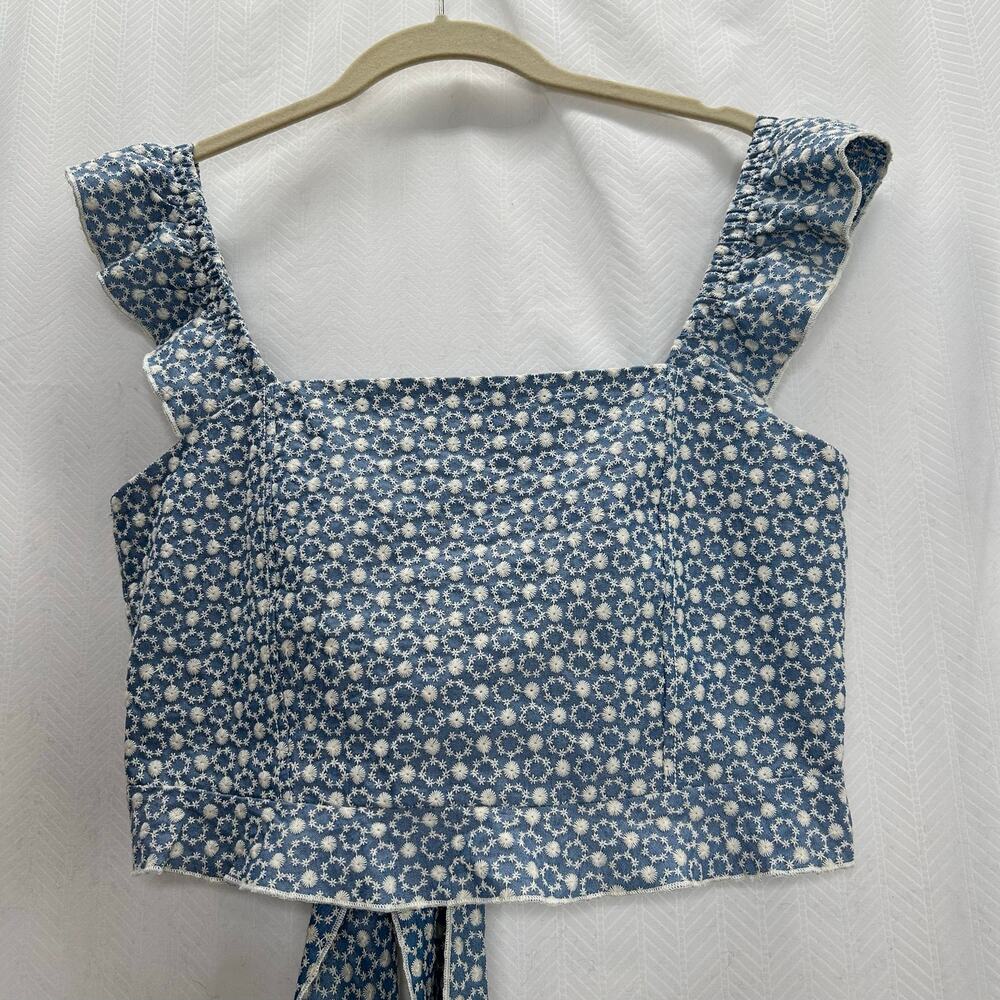 Kirious blue embroidered crop top large coquette boho beach summer eyelet
